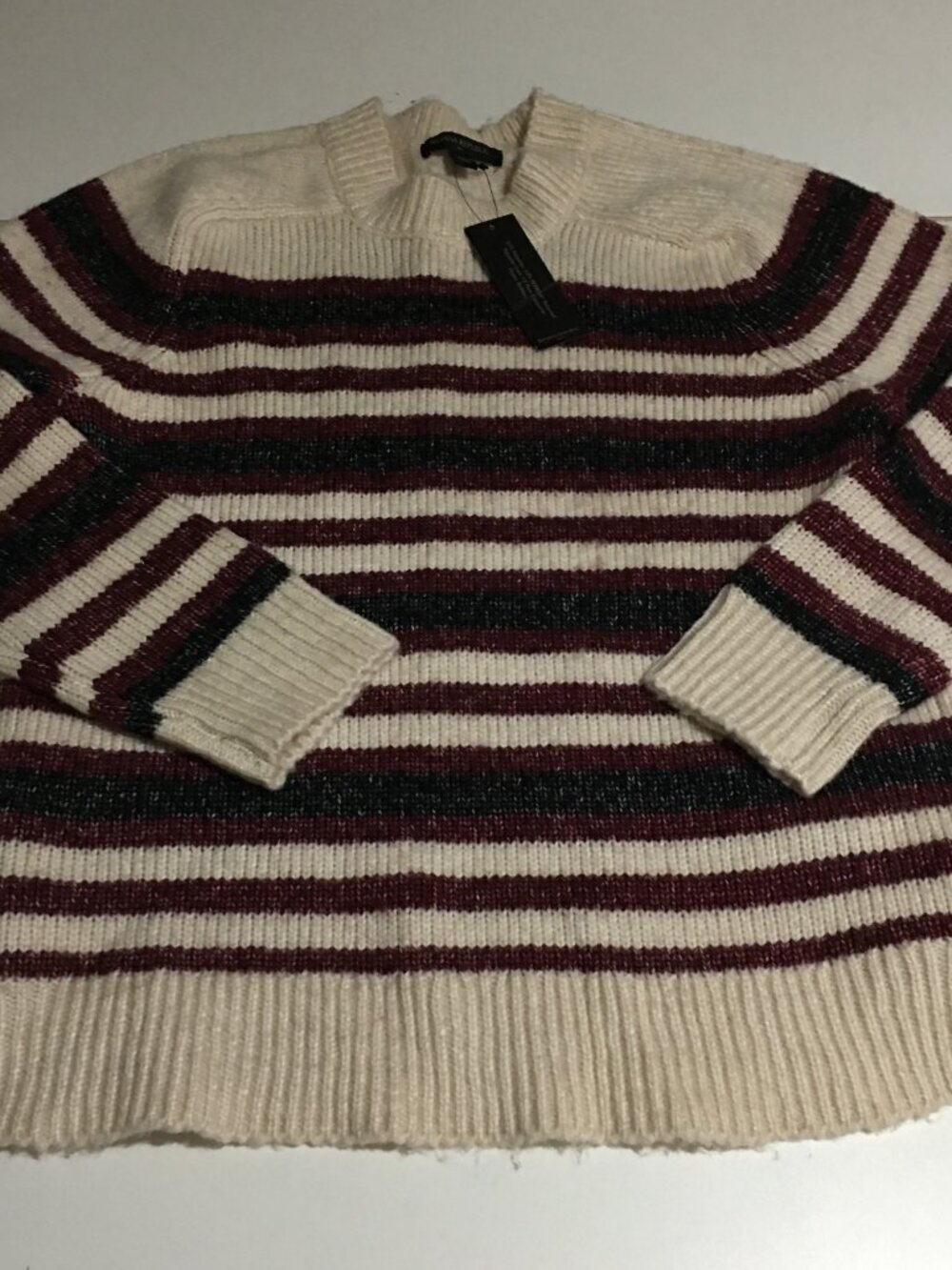 Banana Republic Sweater Womens XS Beige Striped Knit Crewneck NWT $70